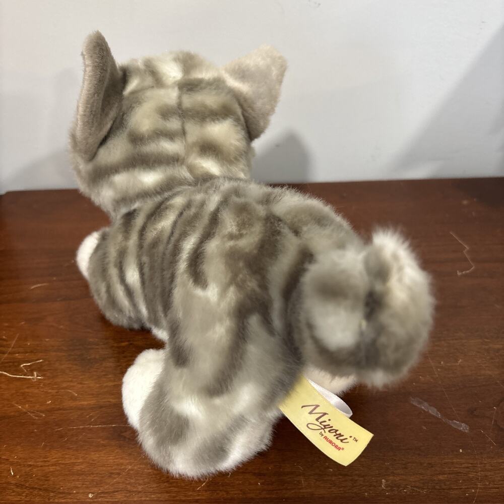 Aurora Miyoni Tots Gray White Striped Tabby Kitty Cat Plush Stuffed Animal Toy - Picture 3 of 9